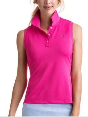 Vineyard Vines Women’s Sleeveless Performance Polo Hot Pink Preppy Golf Large